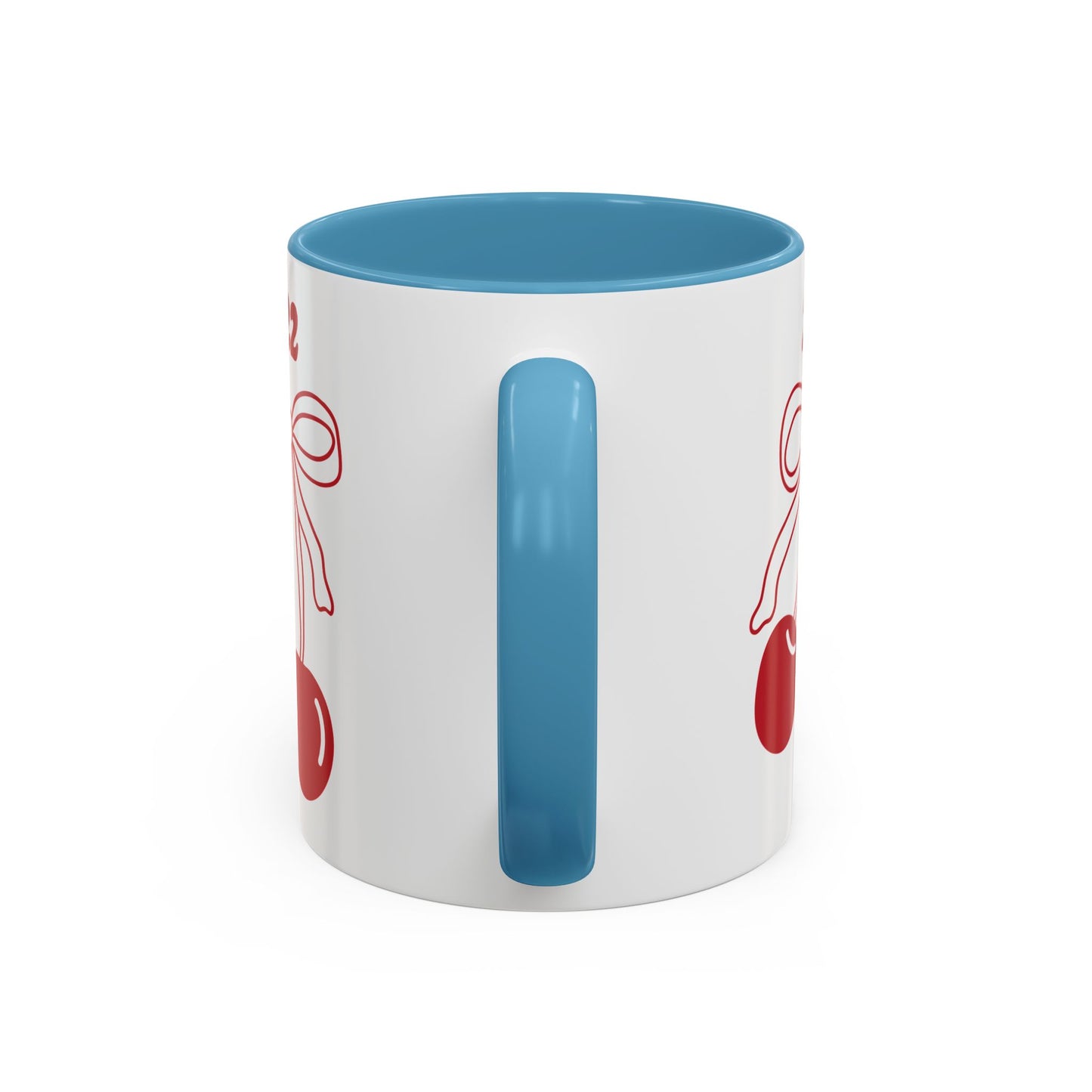 222 Angel Number Cherries Accent Mug – Coquette Bow Kawaii Coffee Mug | 11oz 15oz — Black, Navy, Pink, Red, Light Blue