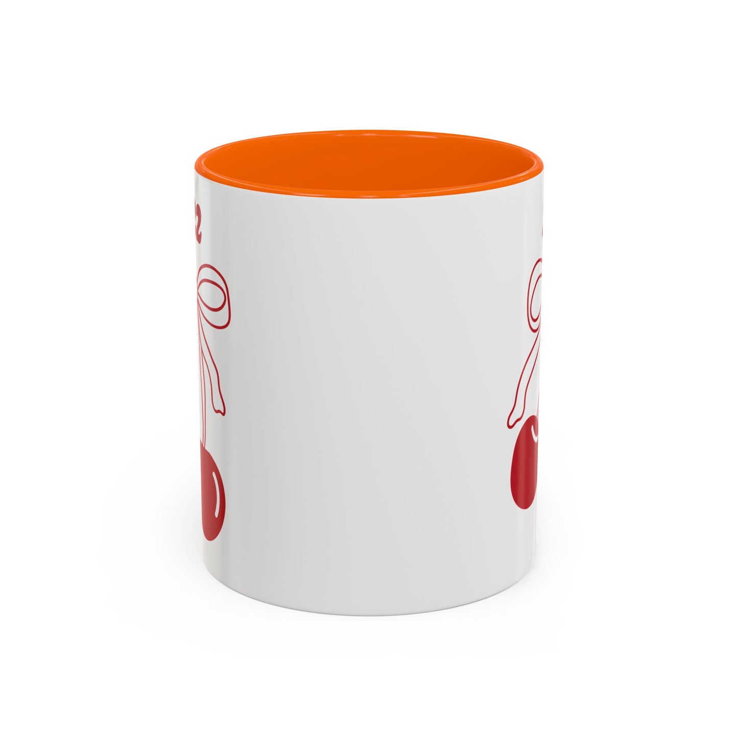 222 Angel Number Cherries Accent Mug – Coquette Bow Kawaii Coffee Mug | 11oz 15oz — Black, Navy, Pink, Red, Light Blue