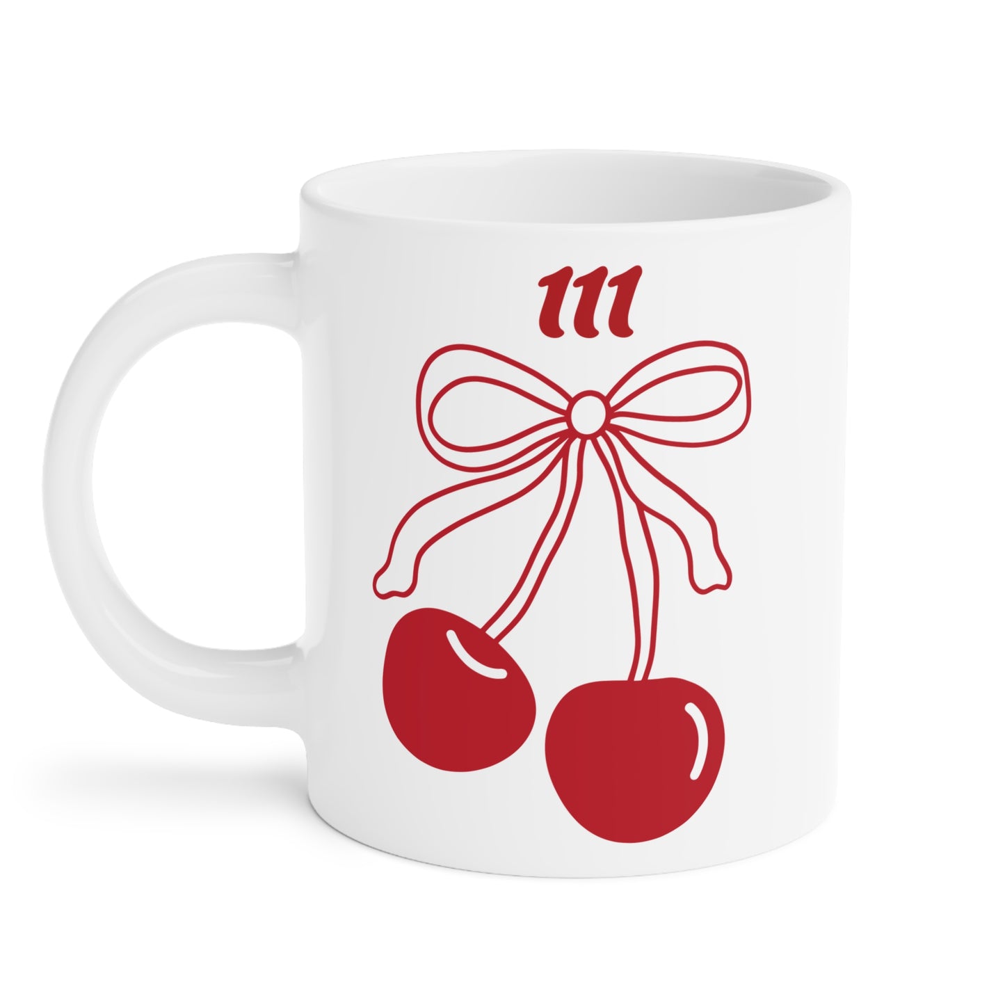 111 Angel Number Cherries Coffee Mug – Coquette Bow Kawaii Coffee Mug | 11oz 15oz 20oz White Ceramic