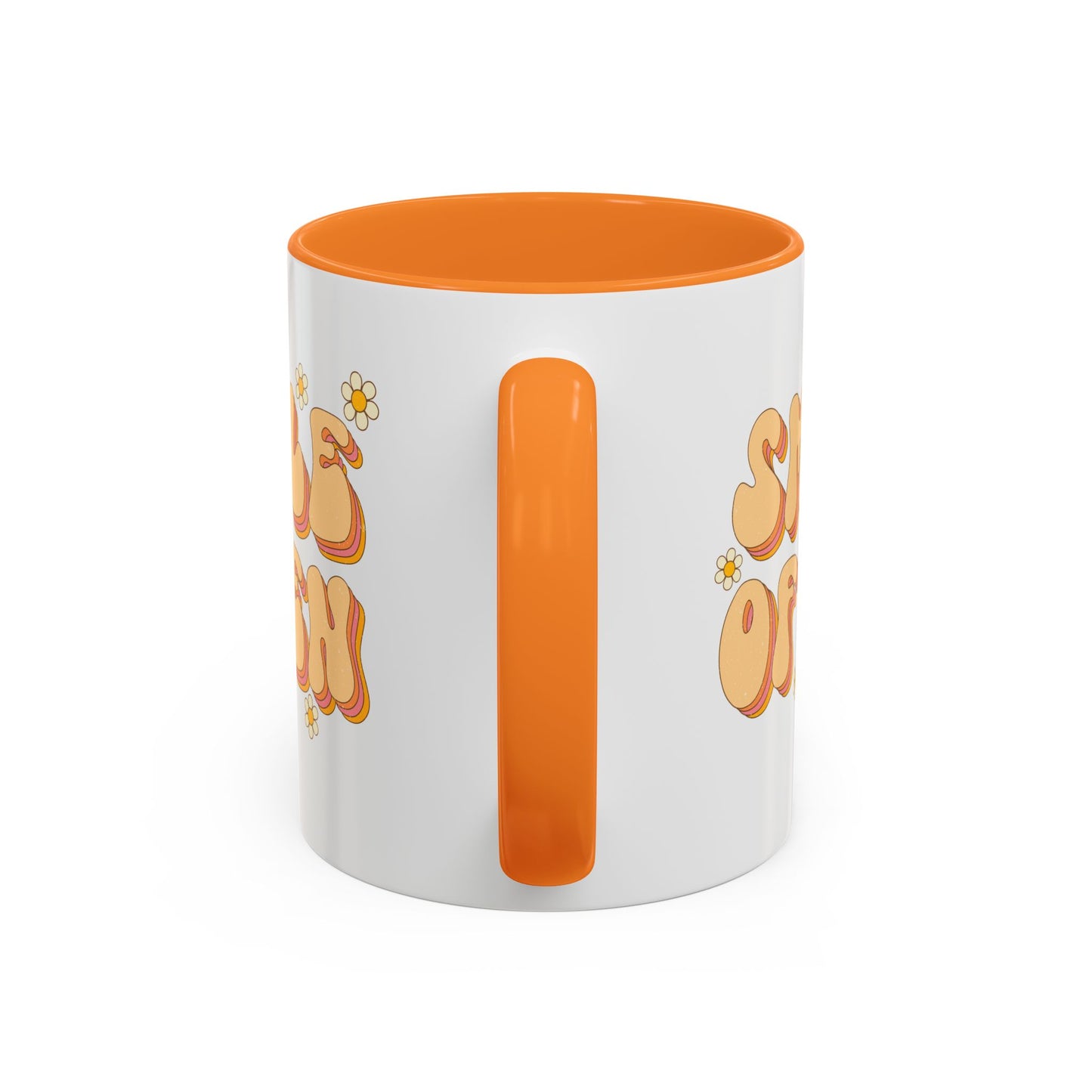 Smile Often Accent Mug – Retro Daisy Letters | 11oz 15oz colored Handle