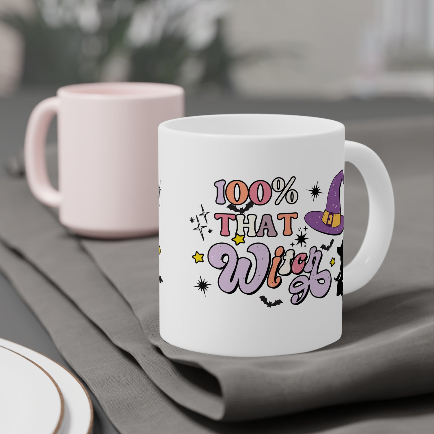 100% That Witch Coffee Mug – White Ceramic | Halloween Groovy Vibes