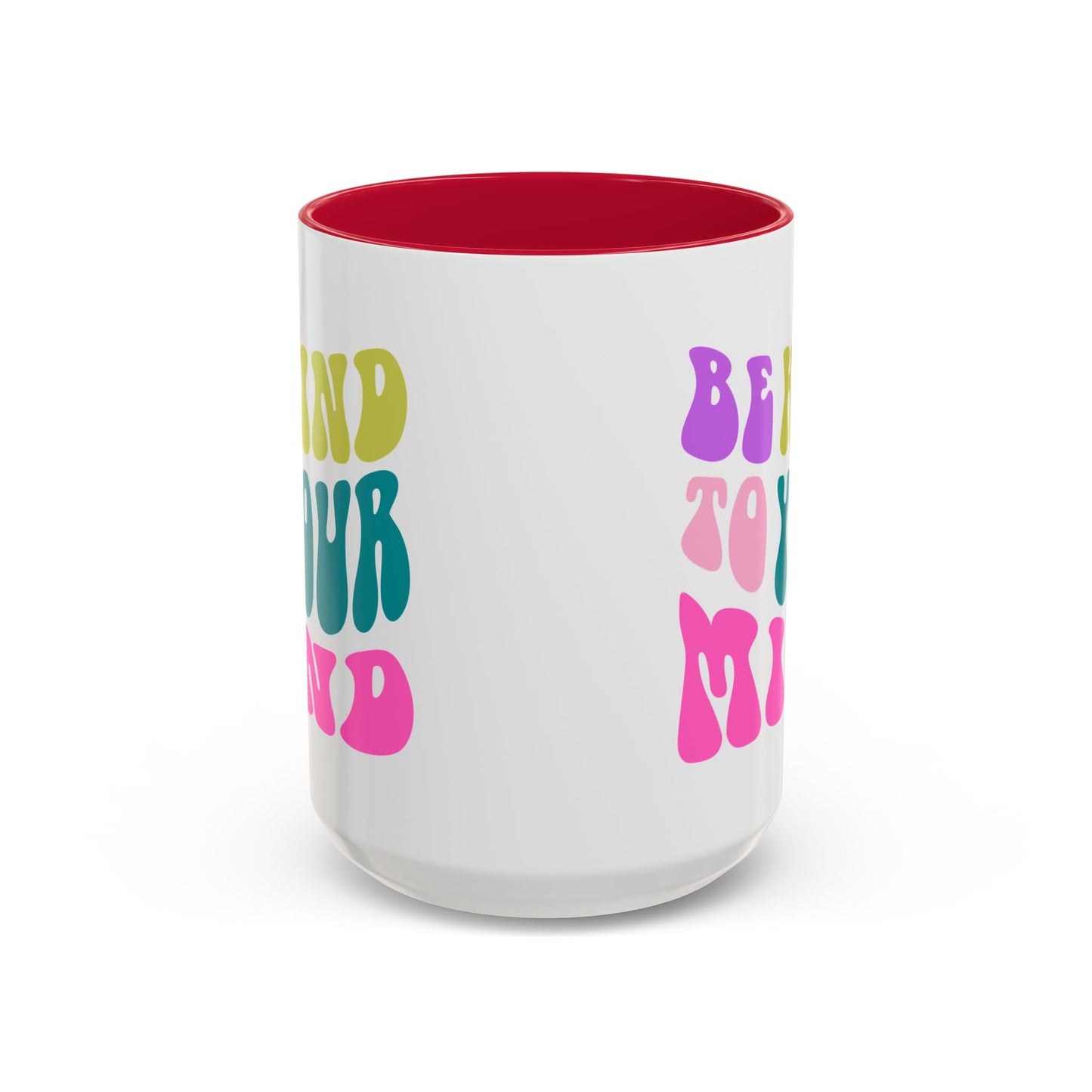 Be Kind To Your Mind Accent Mug – Retro Rainbow Letters | 11oz 15oz Colored Handle