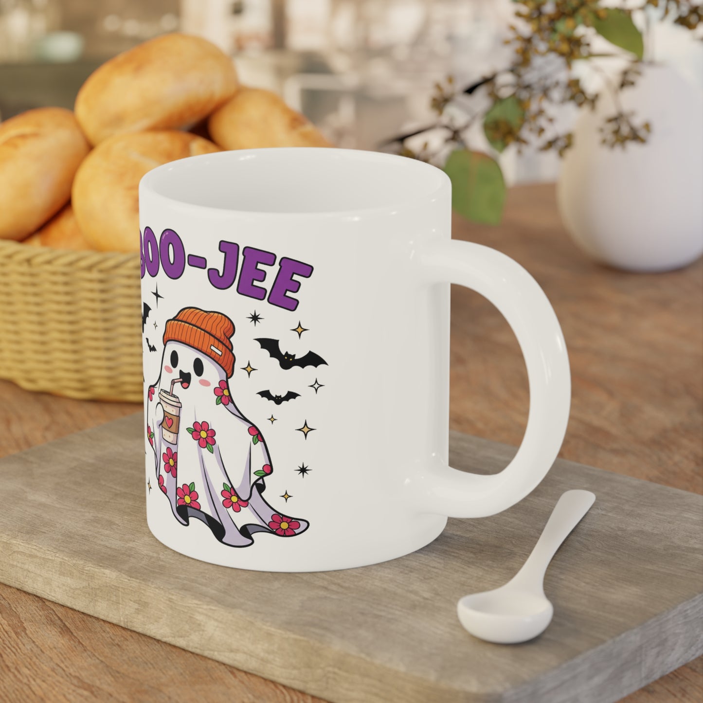 Boo-Jee Ghost Coffee Mug – White Ceramic | Halloween Groovy Vibes