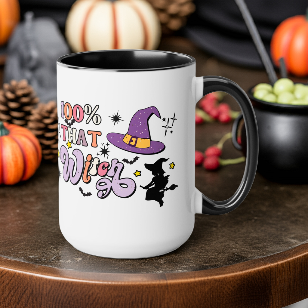 100% That Witch Coffee Mug – Pink Accent | Halloween Groovy Vibes